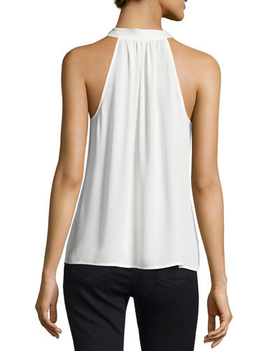 NWT $198 Large JOIE 'Melisent' Tie Neck Silk Sleeveless Top Blouse White - Picture 2 of 6