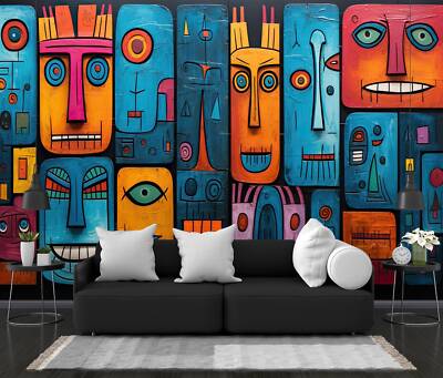 Abstrakte Gesichter Ausdrucksstarke Kunst Tapete Wandbild Abnehmbar Abziehbar Abziehen & Kleben