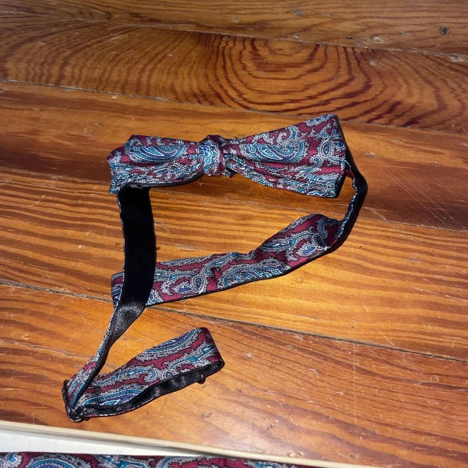 JUEGO DE PAJARITA Y PAJARITA FLORAL 100 % SEDA DE COLECCIÓN EE. UU. Kenneth Gordon Borgoña Paisley Foto 3 de 4