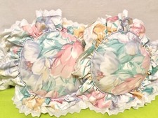 Circular Round Floral Flower Decorative Throw Pillows with Frill Pink Blue Green