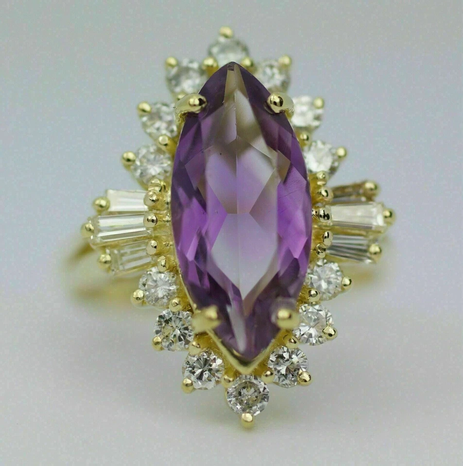 2.75 Ct Marquise Cut Simulated Amethyst Engagement Ring 14K Yellow Gold Finish - Image 3 of 4