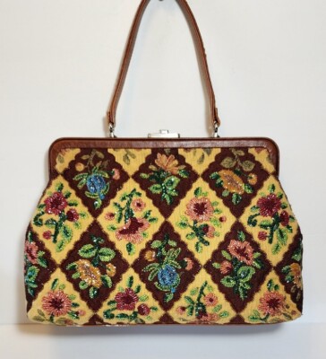 ISABELLA FIORE FLORAL TAPESTRY GLASS BEAD EMBELLISHED LEATHER SHOULDER BAG $495 
