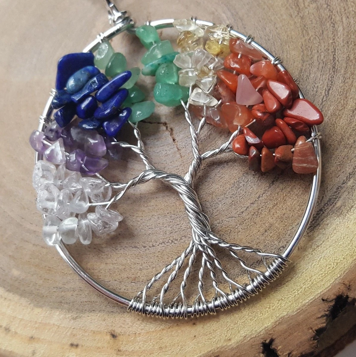 Tree of Life Pendant Gold 7 Chakra Genuine Gemstone Healing Energy Necklace  | eBay