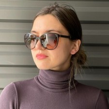 CHANEL Brown Tortoise  Leather Detail Cat Eye Sunglasses - Style: 5225