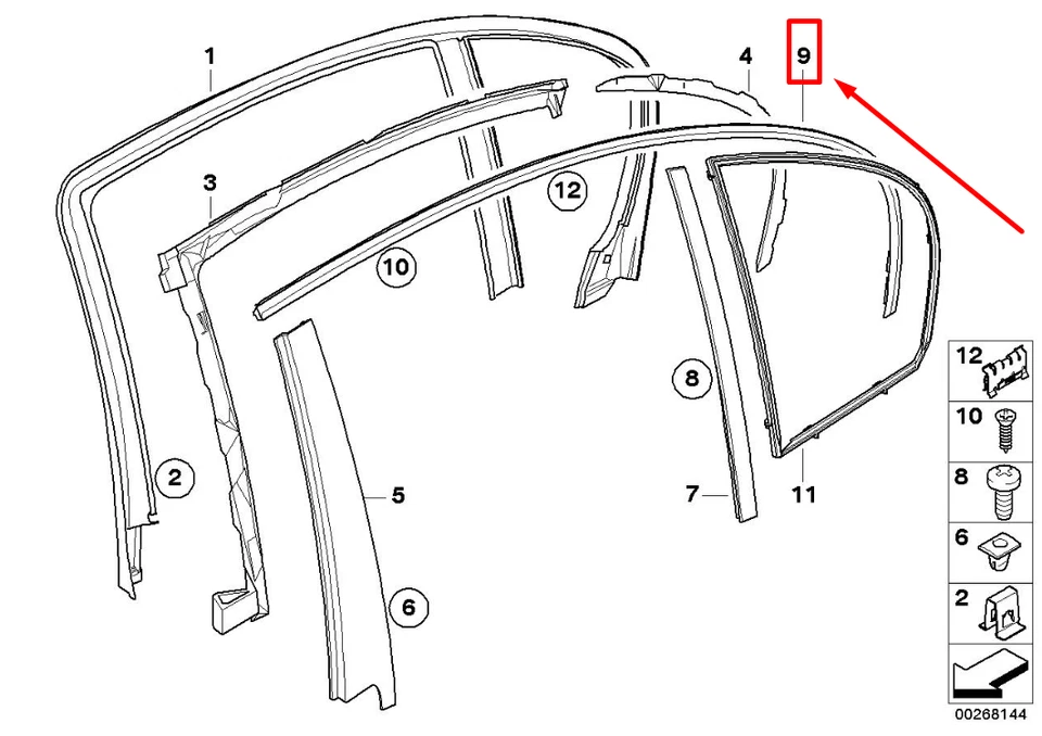 BMW E60 REAR LEFT DOOR TOP WINDOW FRAME FINISHER 7072889 51357072889 NO🇺🇸DUTY - Image 2 of 4