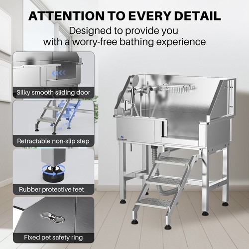 Roomark 34" Pet Grooming Bath Tub Dog Cat w/ Stair Wash Station Stainless Steel - Picture 13 of 17
