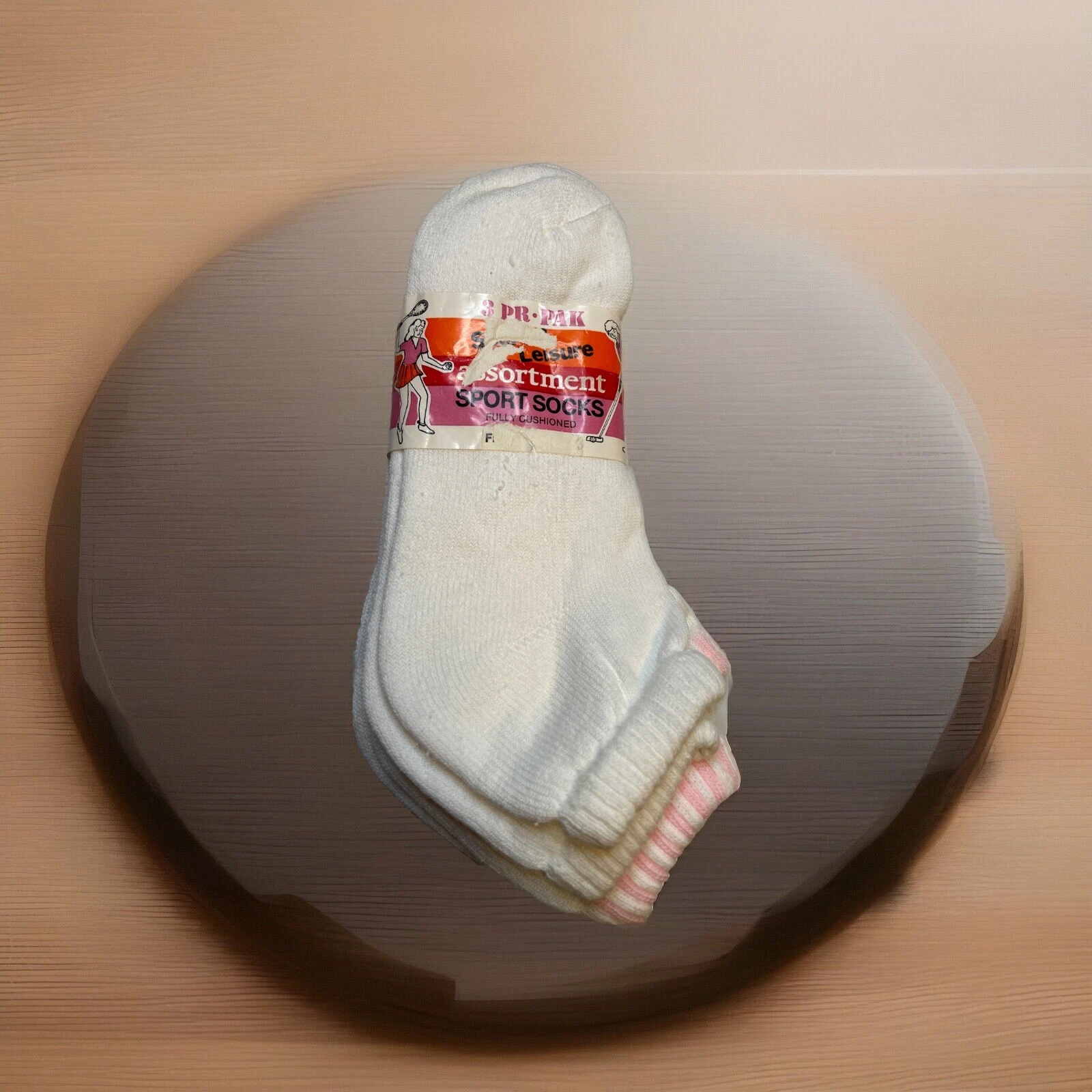 3 PK ! VTG Socks 80's Ankle Low Cut 9-11 White/Pink Orlon Acrylic Sport 80s 90s.