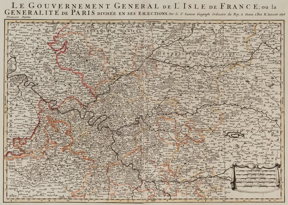 Mapa antiguo "Gouvernement Generalité de Paris" (Francia) Jaillot-Mortier, 1705 Foto 2 de 4