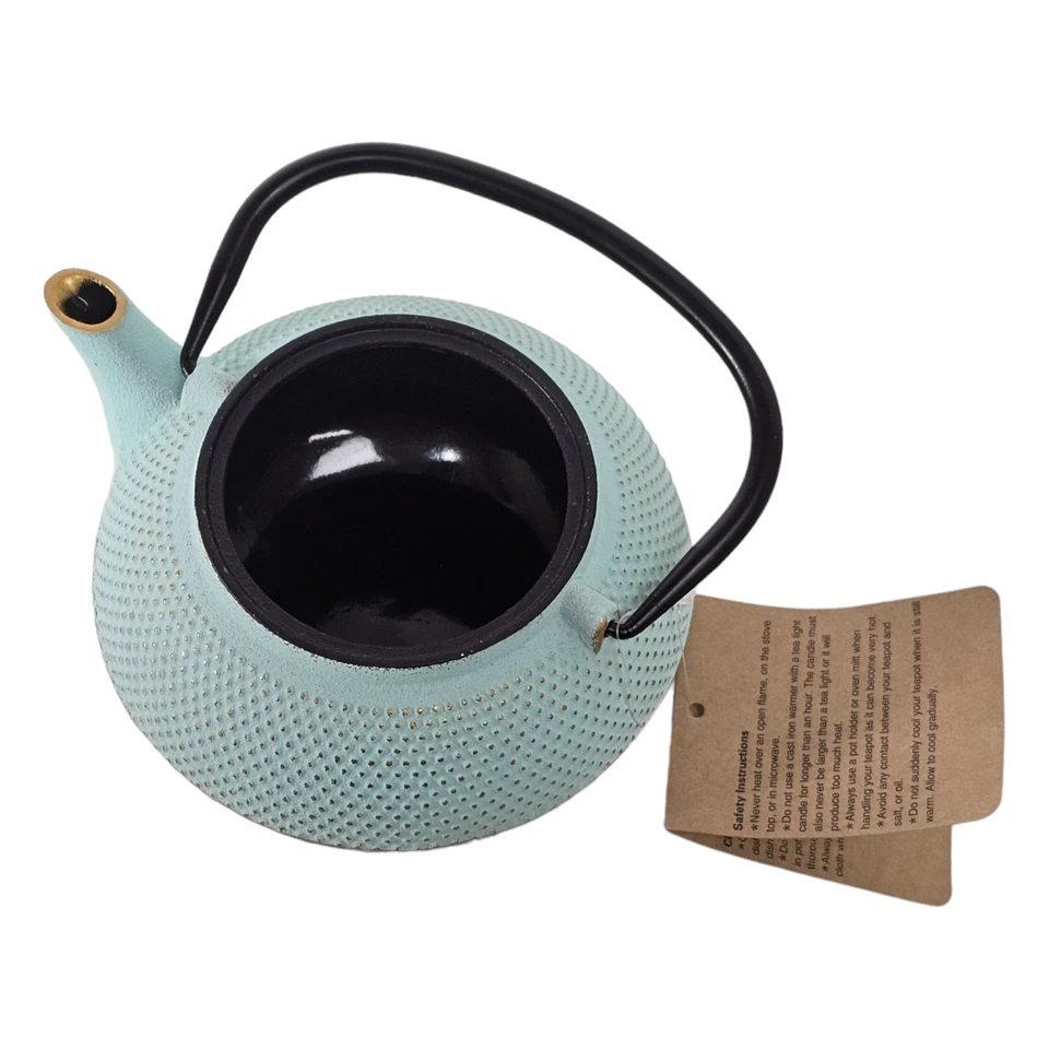 "Tetera china de hierro fundido 4,5"" H - pátina verde bronceada turquesa, cobre texturizado" Foto 3 de 4