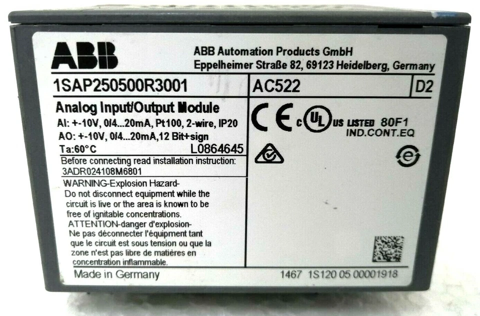 ABB 1SAP250500R3001 AC522 Analog Input/Output Module KBA L0864645 - Photo 2/4