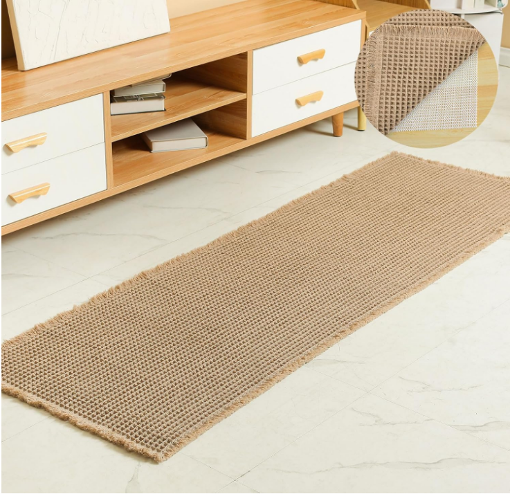 Soft Non-Slip Waffle Bath Mat with Rug Pads, Brown, 24x72 Inches