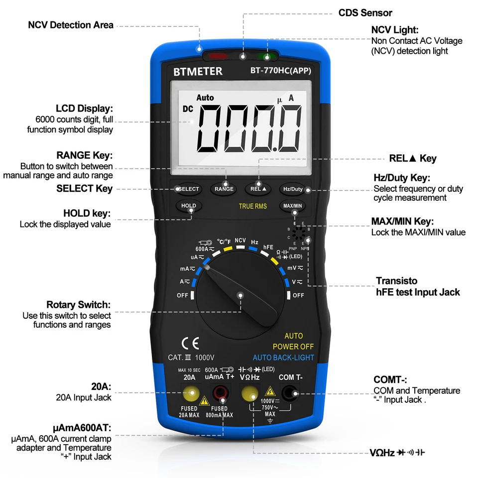 Digital Messtechnik-Multimeter Echt-Effektivwert-Messgerät Voltmeter Amperemete - Bild 4 von 4