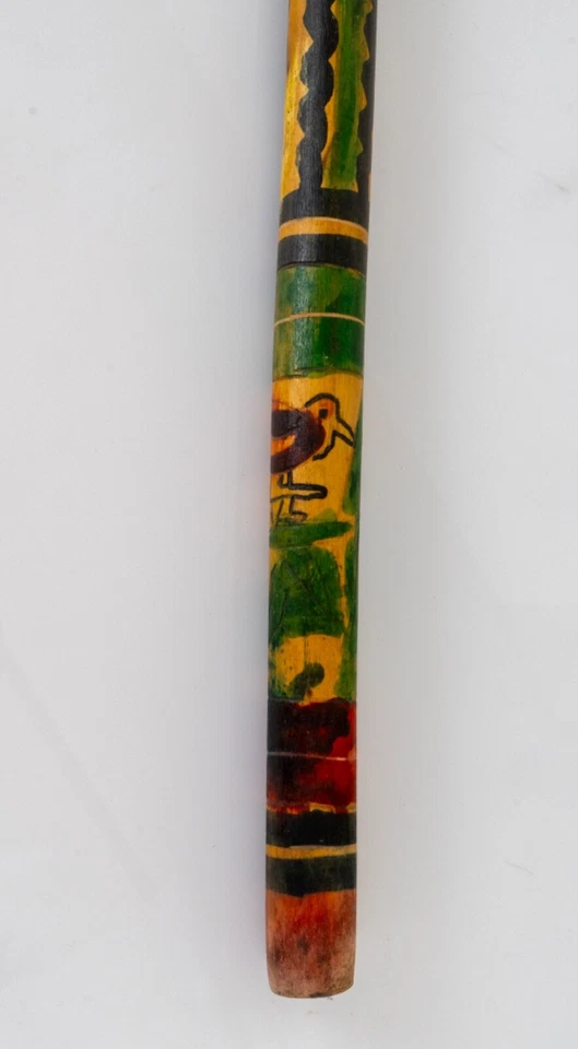 2 Vintage Mexican Hand Painted & Carved Walking Sticks Colorful Aztec Motif - Image 4 of 4