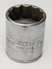 Vintage Fleet 1" SAE 1/2" Drive 12 Point 1632 Socket Made in USA