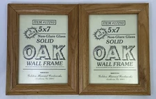 Lot of 2 Solid Oak Wall Frame 5 x 7 Non-Glare Glass Made in USA Golden Harvest