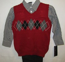 NEW VAN HEUSEN BOYS 3-PIECE SET WITH DARK RED SWEATER VEST SIZE 5