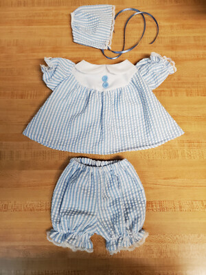 WIDER BLUE STRIPE SEERSUCKR DRESS PANTY BONNET for