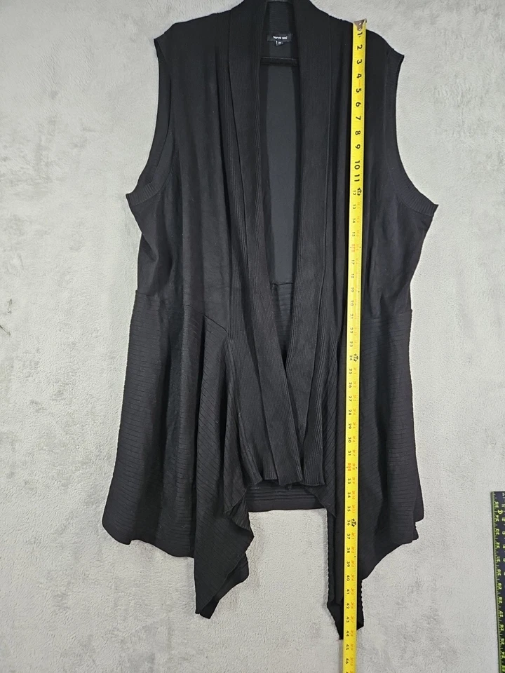 Verve Ami Womens Black Flowy Partial Ribbed Cardigan Duster Vest Slvless Size 2X - Image 3 of 4