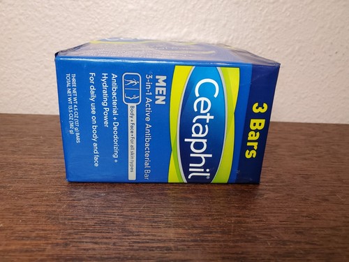 3 Bars Cetaphil Men 3 in 1 Active Antibacterial Deodorizing Bar Soap 4.5 oz Each - Picture 9 of 9