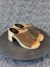 Swedish Hasbeens Combo Clog Sandal size 37 Olive Khaki Suede