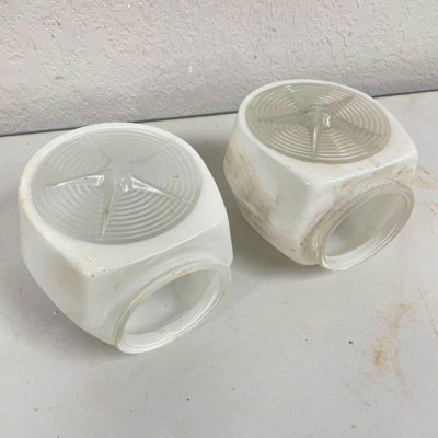 VTG Pair Art Deco Milk Glass Sconces Shades Lamp Cover Globe STAR Bathroom HLBN