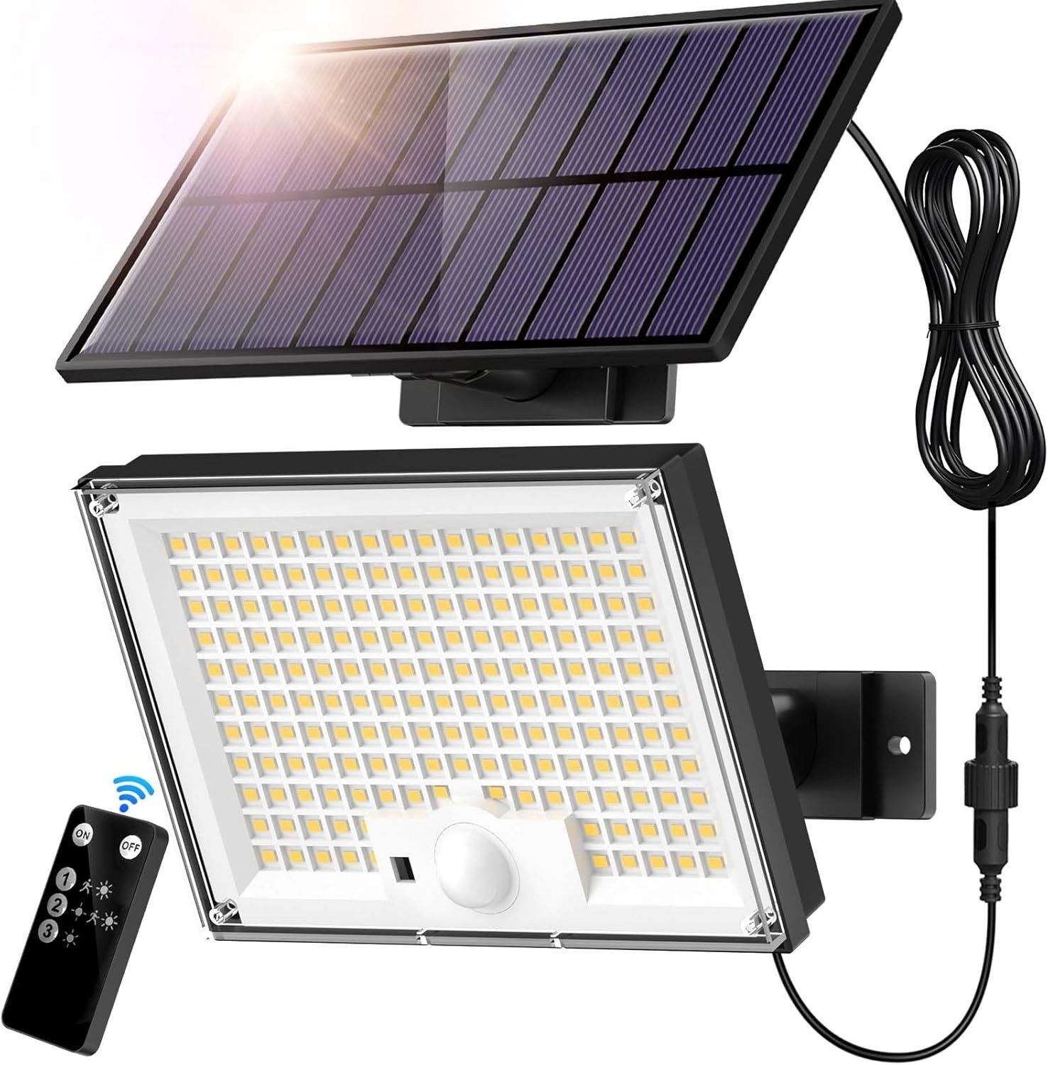 Lampe solaire extérieur puissante 172 LED IP65 spot mural étanche avec détecteur pour cour et allée