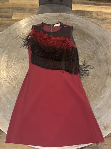 SANDRO Exclusive Burgundy Ringo Fringe Rock n’ Roll Party Dress Boho Size Small