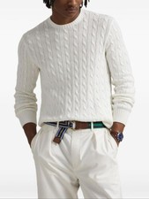Polo Ralph Lauren Mens Cable-Knit Cotton Crewneck Sweater, White, XL, MSRP 268