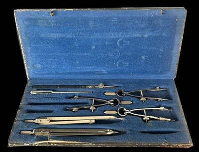 Vintage Kern Aarau Swiss Math & Engineer's 6-piece Drafting Compass Set in Case