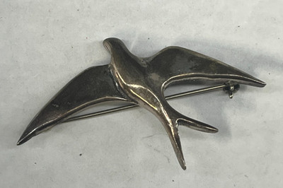 VTG Sterling Silver 925 Flying Bird Brooch Sparrow Dove Shiny Simple Soaring
