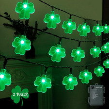 St. Patrick's Day Outdoor String Lights, 50 LED Shamrock Decor, 2 Pack