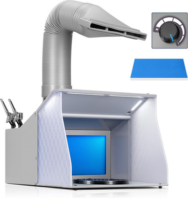 Dual Fans Portable Airbrush Paint Spray Booth Kit with 4 LED Lights CRI 95, Spra