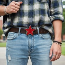 Western Fashion Red Men Women Belt Buckle Silver Metal Texas Lone Star TX Casual