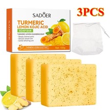 3PCS Lemon Turmeric Soap Bar, Organic Tumeric Soap for Face and Body, Deep Clean