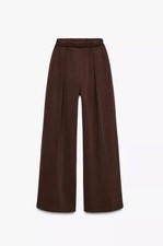 ZARA WASHED EFFECT WIDE LEG INTERLOCK PANTS DARK BROWN  4174/191/716