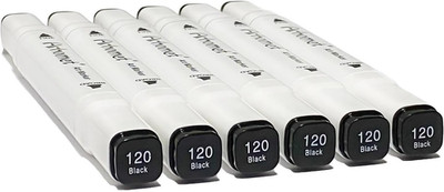 6Pcs Black Alcohol Markers Set, Dual Tips Art Markers Drawing Sketched Double...