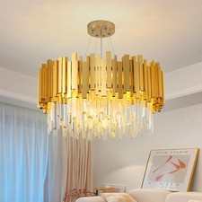 Gold Crystal Chandelier Modern Flush Mount Ceiling Light Fixture Luxury Lighting