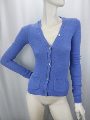 FTC CASHMERE Damen Strickjacke 100 % Kaschmir  Logoknöpfen Taschen Gr. S Blau
