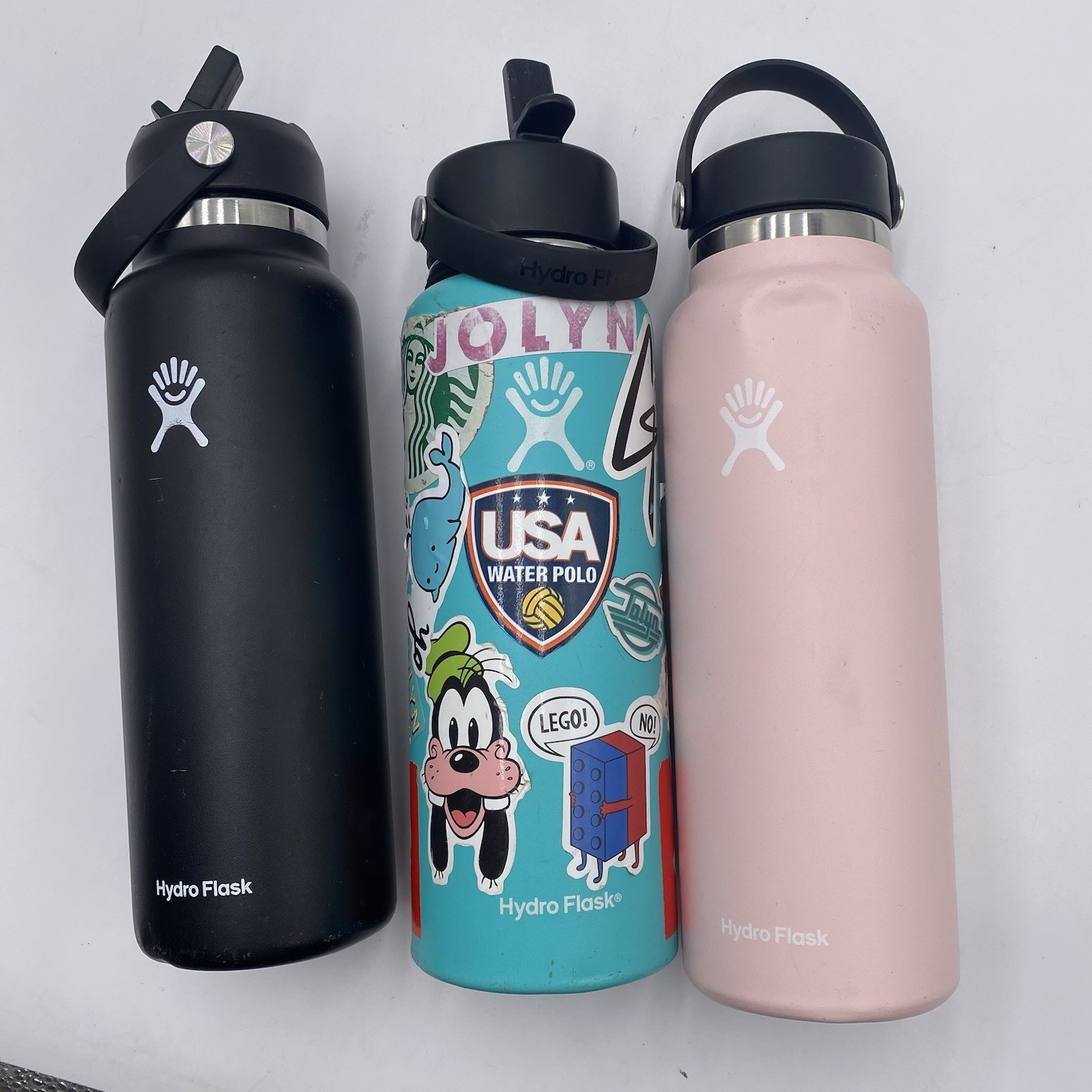 Lot Of 3 Hydro Flask 40oz  Water Bottle Wide Mouth Cleaned Has Dents SEE PIC