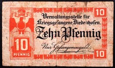DIEDENHOFEN / THIONVILLE ca. 1916 10 Pfennig Lagergeld German WWI POW Camp Money