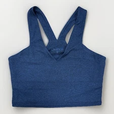 Quince Flowknit Ultra Soft V-Neck Cropped Tank Size S Heather Navy Built-in Bra