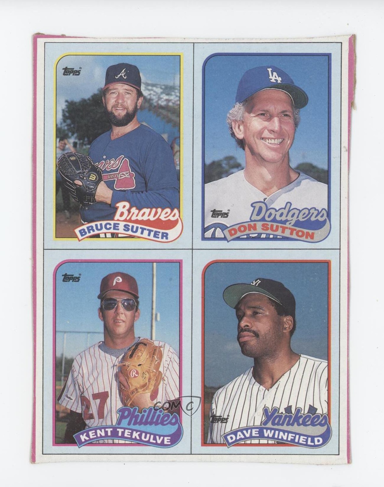 1989 Topps Wax Box Bottom Panel Bruce Sutter Don Sutton Kent Tekulve HOF 1c0s