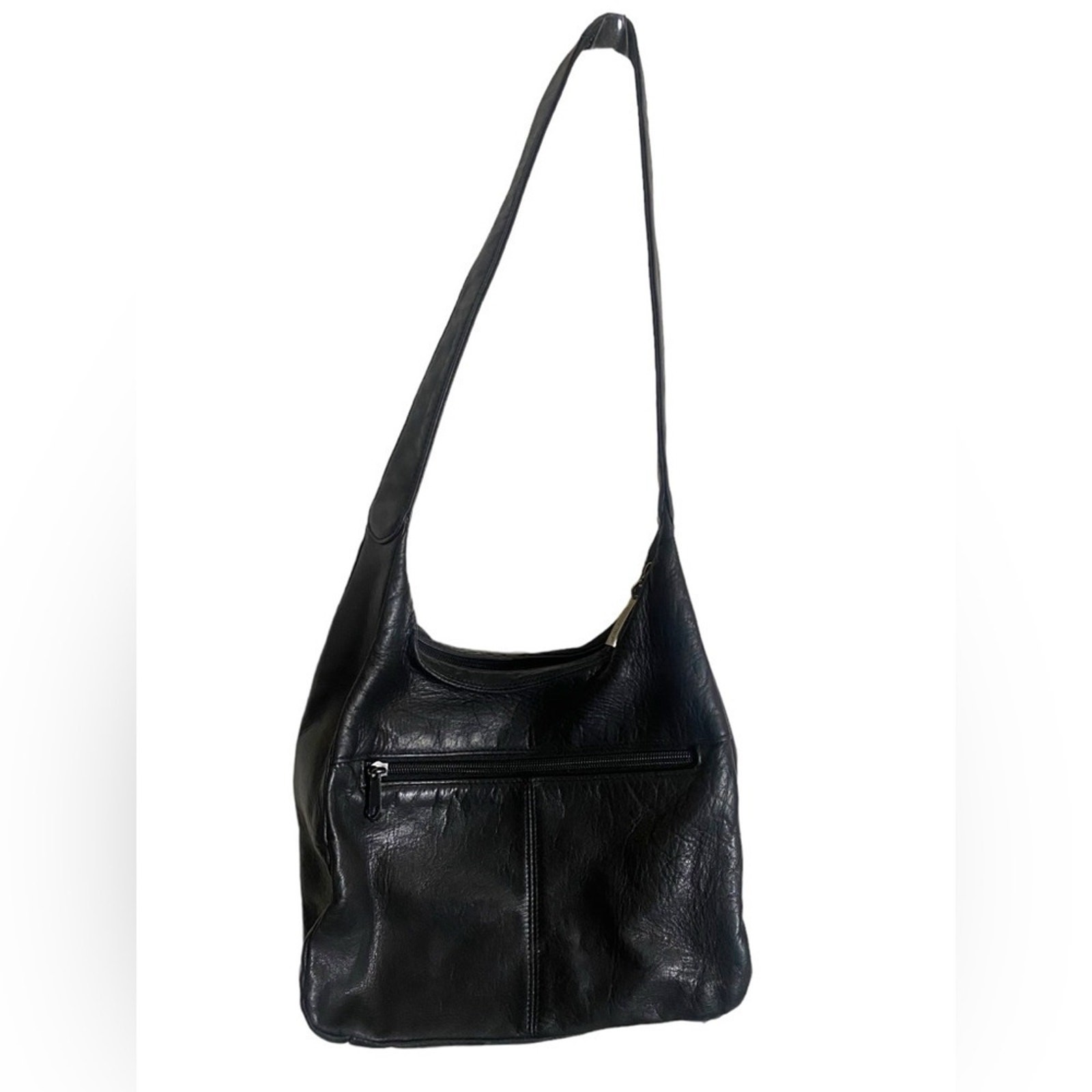 TIGNANELLO Solid Black Leather Shoulder BagOne Wi… - image 2