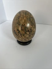 Vintage Granite Marble Stone Polished Egg Decor W/ Stand