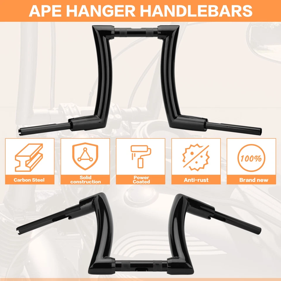 For Harley Touring Softail Breakout Dyna 14" Rise Ape Hanger Handlebar Black Foto 4 de 4