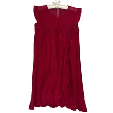 Isabel Marant 38 Etoile Cherry Red Soie Silk Mini Dress with Ruffles Boho Chic