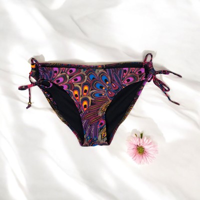 Boho Psychedelic Peacock Print Bikini Swim Bottoms Side Tie Festival Beach Y2K M