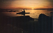 Land of the Midnight Sun Lone Eskimo Hunter Kayak Point Barrow Alaska Postcard