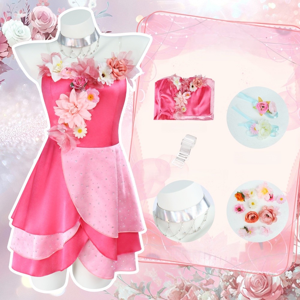 sachin and babi light blue dress Anime Magic Winx Flora Cosplay Dress Natural Fairy Costume Halloween Pink  Dress