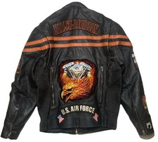 90&rsquo;s Harley-Davidson Mens Leather  Jacket size M Black many patches Heavy duty